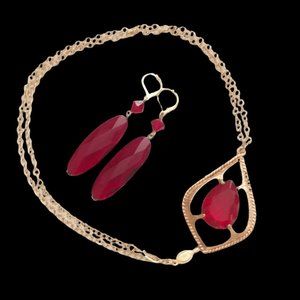 Sarah Coventry 1973 Scarlet Tears 28” Necklace & 3" Pierced Earrings